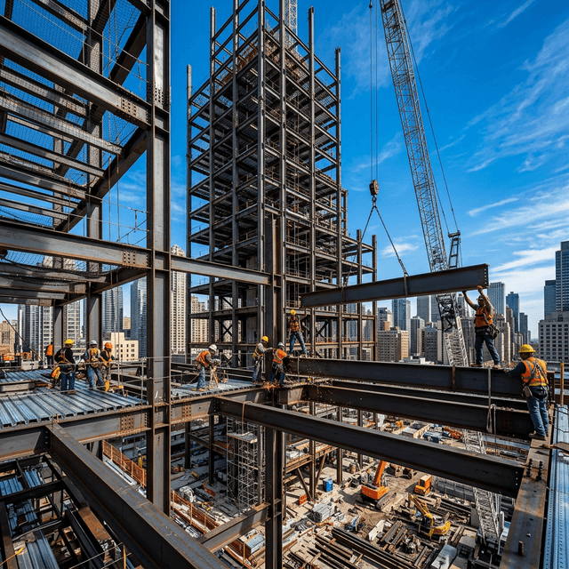 Pembangunan gedung bertingkat dengan rangka baja